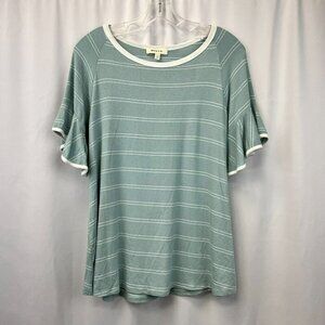 Hailey & Co. Womens Mint White Striped Short Sleeve Round Neck Blouse Top Size M